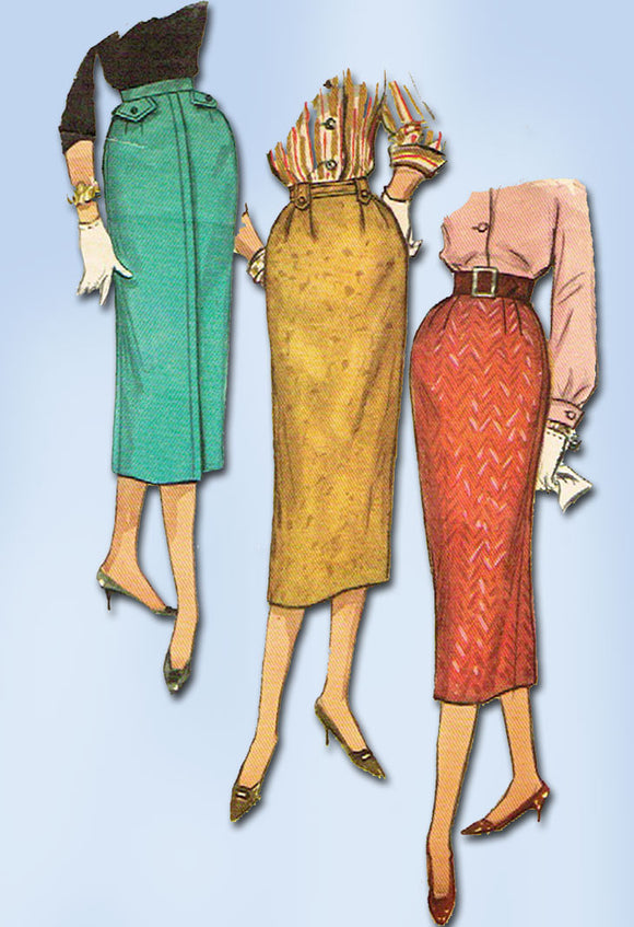 1950s Vintage Simplicity Sewing Pattern 2196 Easy Misses Slender Skirt Size 28W