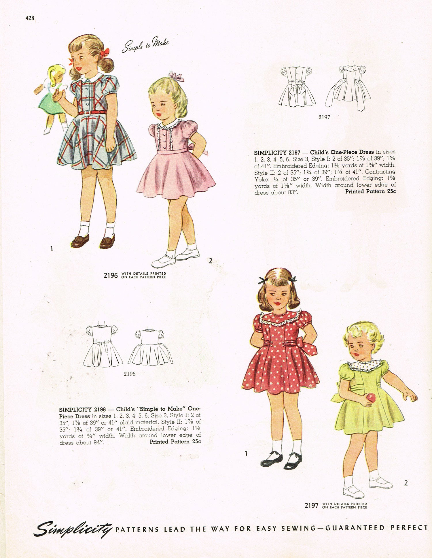 1940s Vintage Simplicity Sewing Pattern 2197 Toddler Girls Princess Dr –  Vintage4me2
