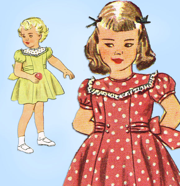 1940s Vintage Simplicity Sewing Pattern 2197 Toddler Girls Princess Dress Size 3 - Vintage4me2