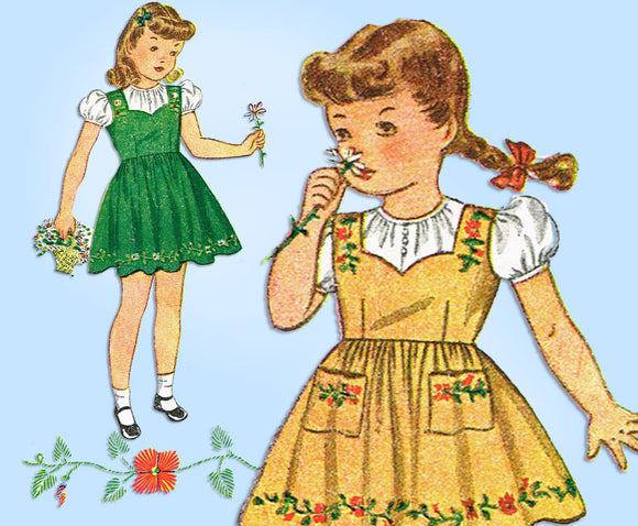 1940s Vintage Simplicity Sewing Pattern 2198 WWII Toddler Girls Jumper Dress Sz4 -Vintage4me2
