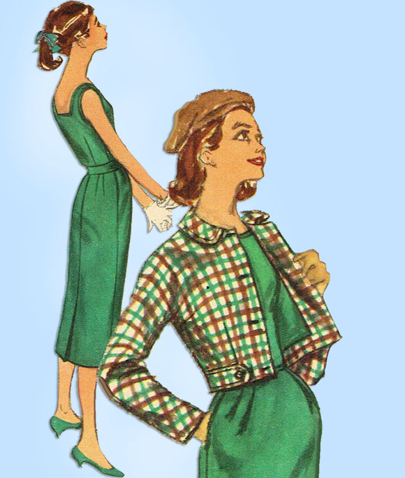 1950s Vintage Simplicity Sewing Pattern 2199 Uncut Misses Dress & Jacket Sz 32 B - Vintage4me2