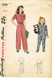1940s Vintage Simplicity Sewing Pattern 2199 Baby Girls Footies Pajamas Size 1 - Vintage4me2
