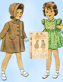 1940s Vintage Simplicity Sewing Pattern 2200 Baby Girls Dress Coat & Bonnet Sz 2