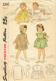 1940s Vintage Simplicity Sewing Pattern 2200 Baby Girls Dress Coat & Bonnet Sz 2