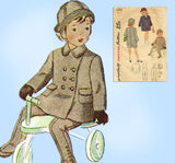 1940s Vintage Simplicity Sewing Pattern 2203 Uncut Toddler Girls Coat Size 2