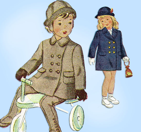 1940s Vintage Simplicity Sewing Pattern 2203 Uncut Toddler Girls Coat Size 2