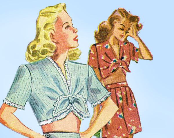 1940s Vintage Simplicity Sewing Pattern 2208 Misses Two Piece Pajamas Size 30 B - Vintage4me2