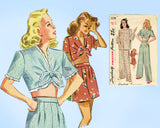1940s Vintage Simplicity Sewing Pattern 2208 Misses Two Piece Pajamas Size 30 B
