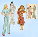 1940s Vintage Simplicity Sewing Pattern 2208 Misses Two Piece Pajamas Size 30 B