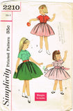 1950s Vintage Simplicity Sewing Pattern 2210 Toddler Girls Simple Dress Size 3