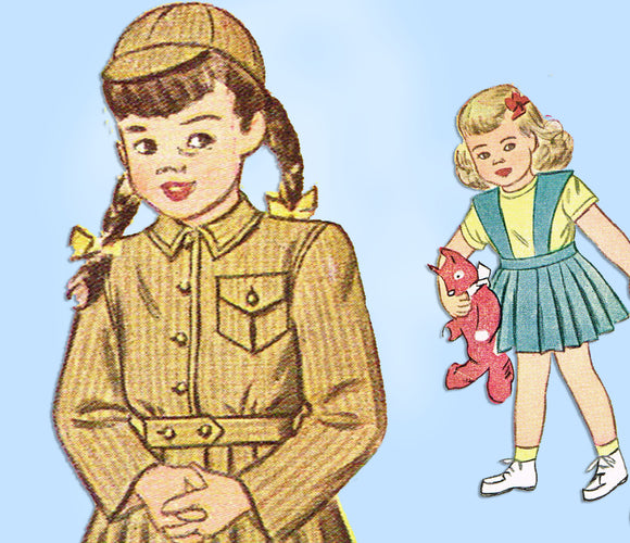 1940s Vintage Simplicity Sewing Pattern 2218 Baby Girls Suit w Battle Jacket Sz 1 - Vintage4me2