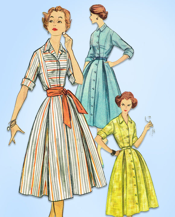 1950s Vintage Simplicity Sewing Pattern 2222 Uncut Misses Shirtwaist Dress 34 B