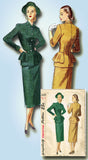 1940s Vintage Misses' Peplum Suit 1947 Simplicity Sewing Pattern 2229 Size 14