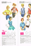 1950s Vintage Simplicity Sewing Pattern 2240 Easy Misses Blouse & Weskit