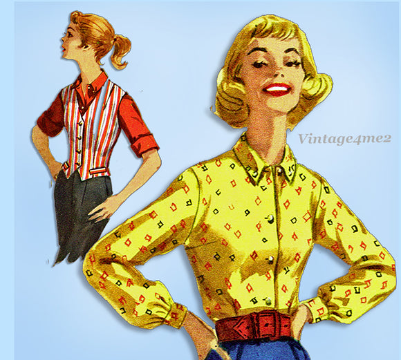 1950s Vintage Simplicity Sewing Pattern 2240 Easy Misses Blouse & Weskit