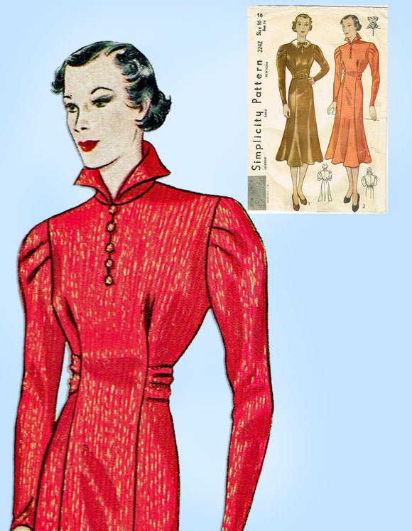 1930s Vintage Simplicity Sewing Pattern 2242 Misses Princess Dress Size 34 Bust - Vintage4me2