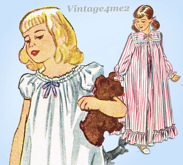 1940s Vintage Simplicity Sewing Pattern 2250 Baby Girls Nightgown & Robe Size 2