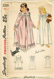 1940s Vintage Simplicity Sewing Pattern 2250 Baby Girls Nightgown & Robe Size 2