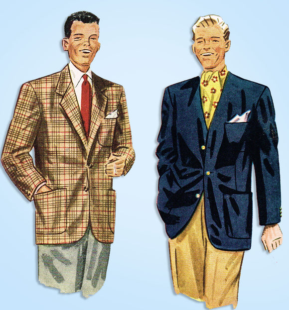 1940s Vintage Simplicity Sewing Pattern 2251 Men's Sports Coat or Jacket Sz 40 Chest