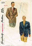 1940s Vintage Simplicity Sewing Pattern 2251 Men's Sports Coat or Jacket Sz 40 Chest