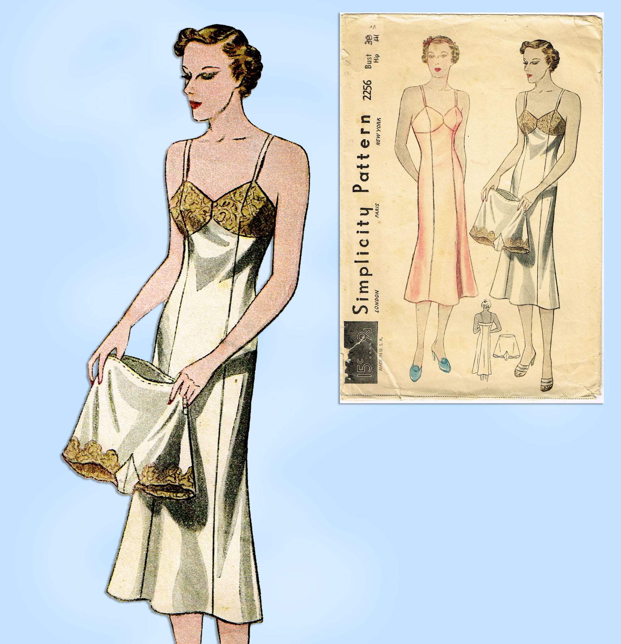 Simplicity 2256: 1930s Misses Bra Top Slip 38B Vintage Sewing