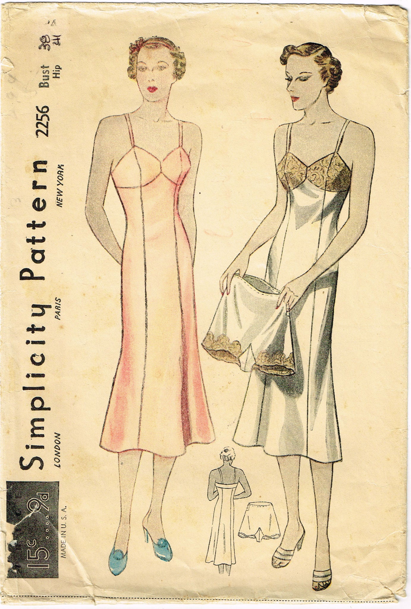 Simplicity 2256: 1930s Misses Bra Top Slip 38B Vintage Sewing