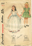 1940s Vintage Simplicity Sewing Pattern 2267 Easy Toddler Girls Dress Size 2