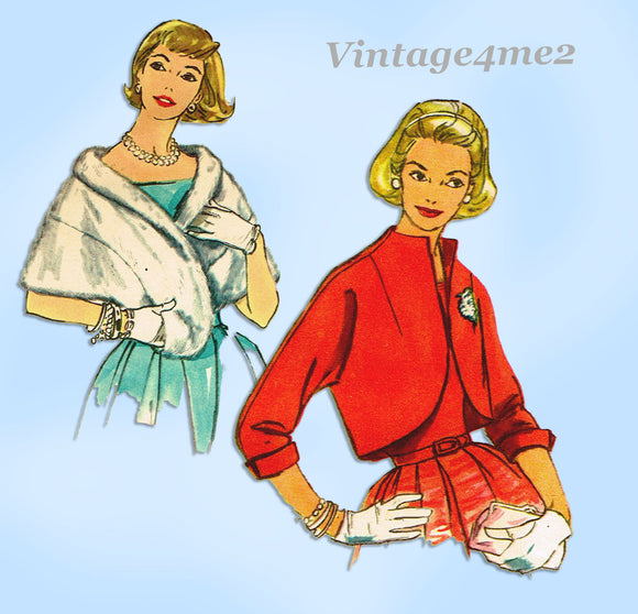 1950s Vintage Simplicity Sewing Pattern 2269 Uncut Misses Wrap or Jacket Size 36 Bust