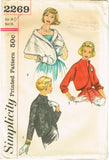 1950s Vintage Simplicity Sewing Pattern 2269 Uncut Misses Wrap or Jacket Size 36 Bust