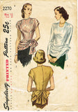 Simplicity 2270: 1940s Chic Misses Peplum Blouse Sz 30 B Vintage Sewing Pattern