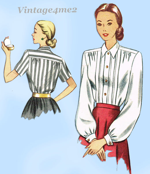 1940s Vintage Simplicity Sewing Pattern 2277 Easy Misses Tucked Blouse Sz 12 30B