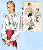 1940s Vintage Simplicity Sewing Pattern 2277 Easy Misses Tucked Blouse Sz 12 30B