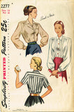 1940s Vintage Simplicity Sewing Pattern 2277 Simple Misses Tucked Blouse Size 14