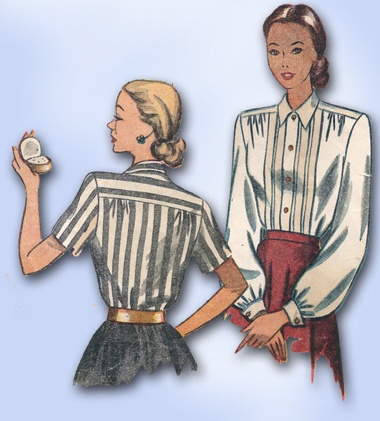 1940s Vintage Simplicity Sewing Pattern 2277 Simple Misses Tucked Blouse Size 14
