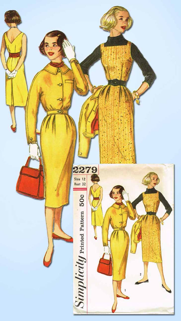 1950s Vintage Simplicity Sewing Pattern 2279 Uncut Misses Dress or Jumper Sz 12