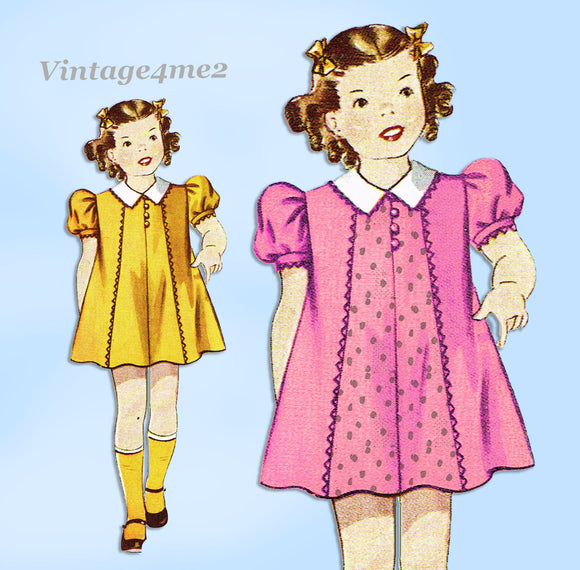 Simplicity Pattern 2284: 1930s Toddler Girls Princess Dress Sz 4 Vintage Sewing Pattern
