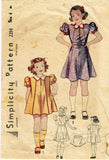 Simplicity Pattern 2284: 1930s Toddler Girls Princess Dress Sz 4 Vintage Sewing Pattern