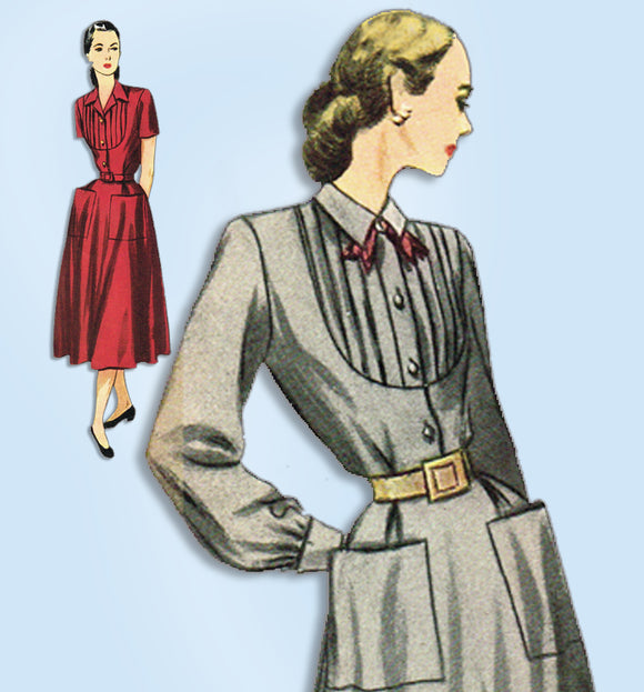 1940s Vintage Simplicity Sewing Pattern 2285 Uncut Misses Tucked Dress Size 34 B