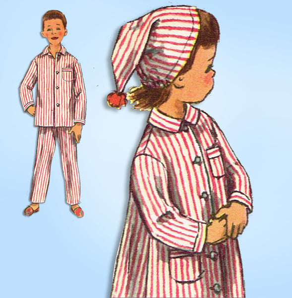 1950s Vintage Simplicity Sewing Pattern 2288 Toddlers Nightshirt Pjs & Cap Sz 6