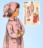 1950s Vintage Simplicity Sewing Pattern 2288 Toddlers Nightshirt Pjs & Cap Sz 6
