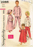 1950s Vintage Simplicity Sewing Pattern 2288 Toddlers Nightshirt Pjs & Cap Sz 6