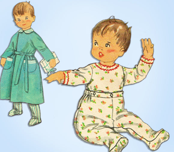 1950s Vintage Simplicity Sewing Pattern 2290 Easy Baby Girls Pajamas & Robe Sz 1