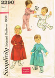 1950s Vintage Simplicity Sewing Pattern 2290 Easy Baby Girls Pajamas & Robe Sz 1