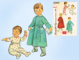 1950s Vintage Simplicity Sewing Pattern 2290 Easy Baby Girls Pajamas & Robe Sz 1