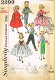1950s Vintage Simplicity Sewing Pattern 2293 21" High Heel Doll Clothes ORIG