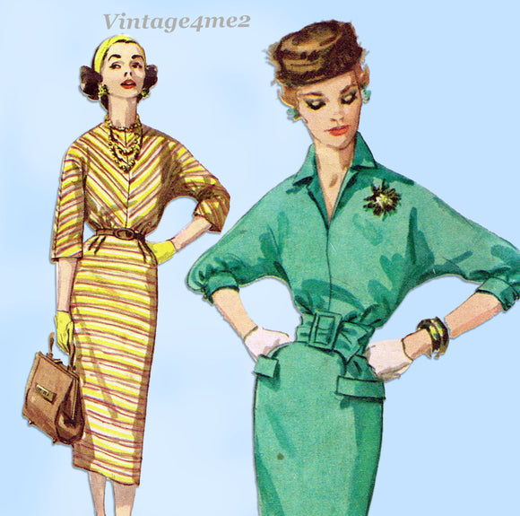 Simplicity 2296: 1950s Misses Bias Cut Dress Sz 32 Bust Vintage Sewing Pattern
