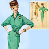 Simplicity 2296: 1950s Misses Bias Cut Dress Sz 32 Bust Vintage Sewing Pattern
