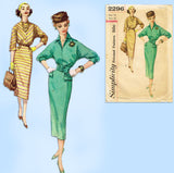 Simplicity 2296: 1950s Misses Bias Cut Dress Sz 32 Bust Vintage Sewing Pattern