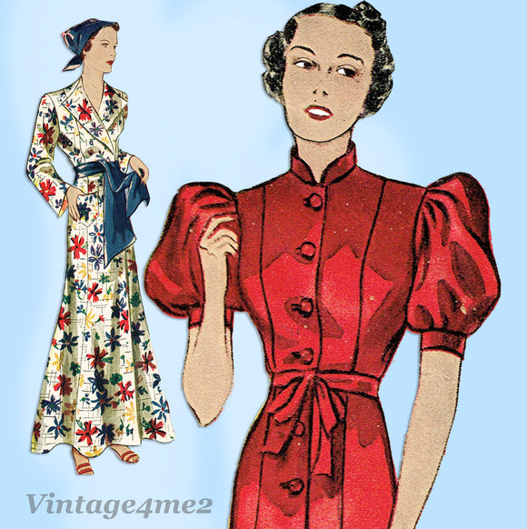 Simplicity 2299: 1930s Rare Misses Housecoat Sz 32 Bust Vintage Sewing Pattern