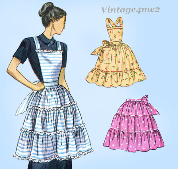 Simplicity 2304: 1940s Misses Full Bib Ruffled Apron Vintage Sewing Pattern